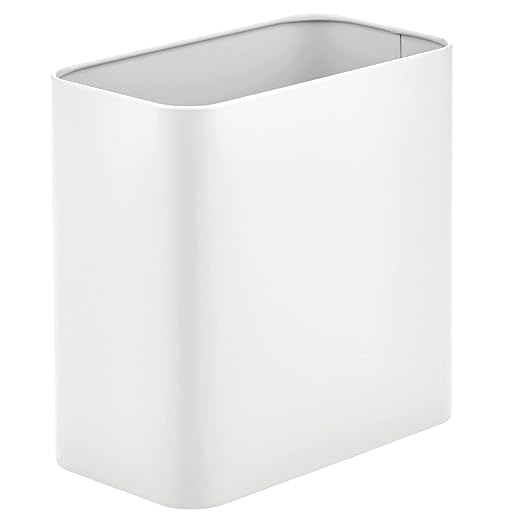 mDesign Metal Wastepaper Bin — Compact Rectangular Bathroom Bin — Rubbish Basket for Home and Office — White