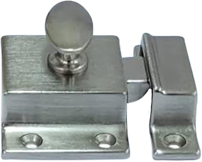 QCAA Traditional Large Oval Turn Cabinet Latch, Solid Brass, 2", for Cupboard & Other Furniture, Brushed Satin Nickel, 1 Pack, Made in Taiwan