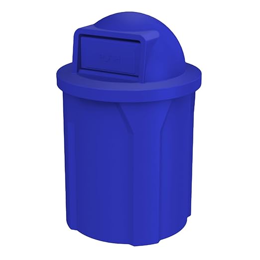 42 Gallon Round100% Recycled Plastic Heavy Duty Outdoo Trash Can with Push Lid and Internal Liner - Great for Schools and Businesses - Blue