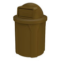 42 Gallon Round 100% Recycled Plastic Heavy-Duty Commercial Outdoor and Indoor Trash Can with Push Open Dome Lid and Internal Liner | Great for Schools and Businesses - Brown