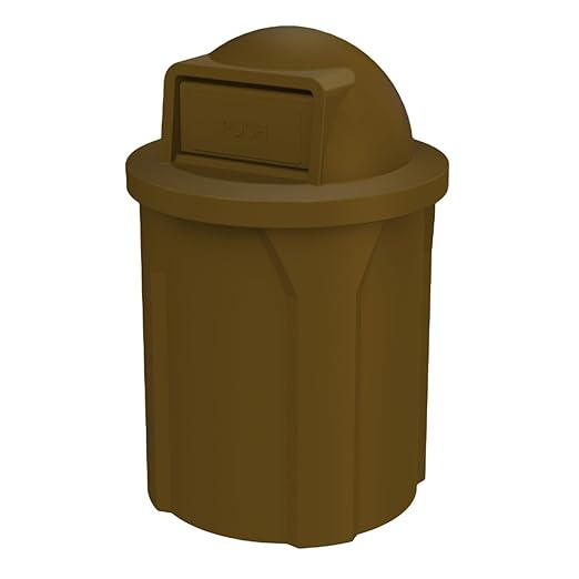 42 Gallon Round 100% Recycled Plastic Heavy-Duty Commercial Outdoor and Indoor Trash Can with Push Open Dome Lid and Internal Liner | Great for Schools and Businesses - Brown