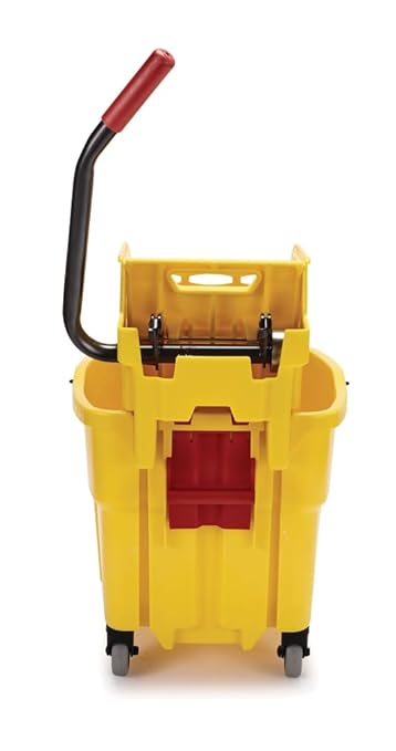 Rubbermaid Commercial Products WaveBrake 35 Qt. Side-Press Mop Bucket and Wringer Combo on Wheels Yellow for Professional/Industrial/Business Heavy-Duty Floor Cleaning/Mopping