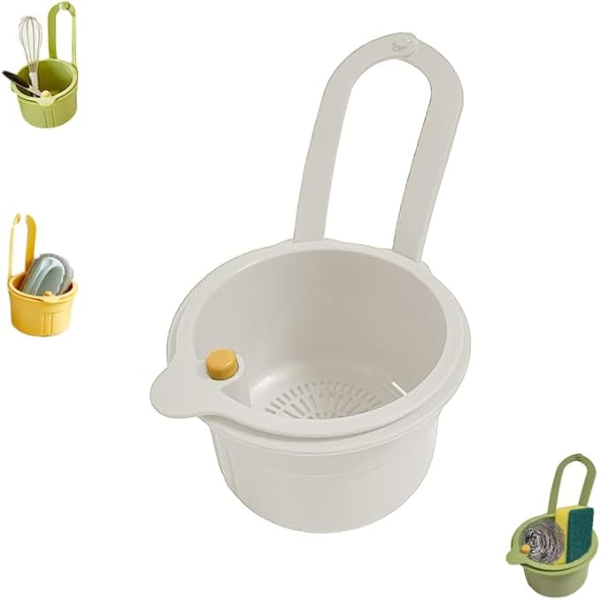 Sink Strainer Basket, Hanging Kitchen Sink Strainer Basket, Press to Dump, Easy Installation, Food Fruit & Vegetable Drainer Rack, Corner Waste Collector (White)