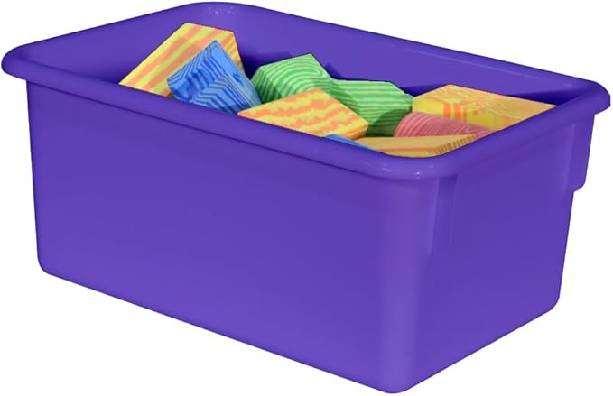 Wood Designs Cubby Storage Bin, Heavy Duty Plastic Containers for Kids Purple Cubby Tray Set of 10