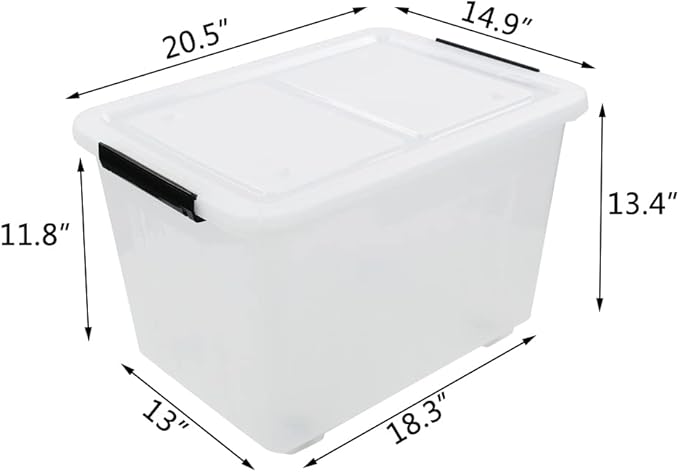 4-Pack Clear Plastic Storage Bins with Lid, 42 L Large Plastic Storage Box