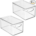 mDesign Plastic Deep Storage Bin Box Container with Lid and Built-In Handles - Organization for Fruit, Snacks, or Food in Kitchen Pantry, Cabinet, or Cupboard, Ligne Collection, 2 Pack, Clear