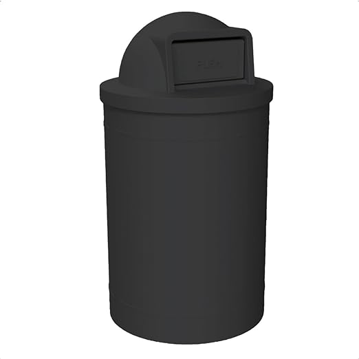 55 Gallon Circle 100% Recycled Plastic Heavy Duty Outdoor Trash Can with Push Open Dome Lid and Internal Liner - Black