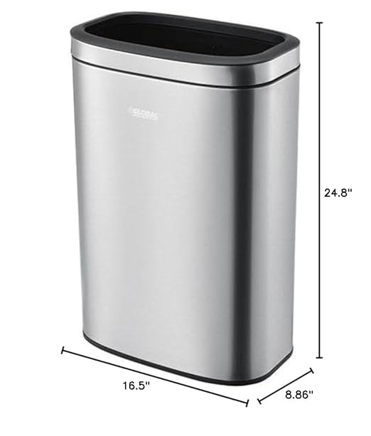 Global Industrial 10-1/2 Gallon Stainless Steel Slim Open Top Receptacle