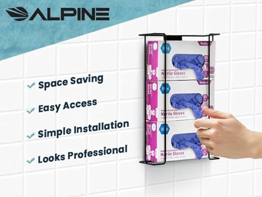 Alpine Glove Holder for Wall Mount Latex Gloves - Wire Box Dispenser for Disposable Gloves, Tissues, Masks, Wipes & More - Fits 4 Boxes (Black)