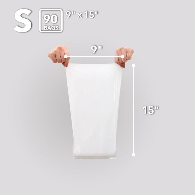 BOS Odor-Sealing Kitchen, Home & Food Small Trash Bags for Waste- Disposable Bags - Scent & Smell Free [Size S, Color White] (90 count, Pack of 2) (180 Bags)★Brand-new packaging!