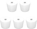 Labasics 5-Pack 8# Single-Hole Silicone Stoppers, White Tapered Lab Seal Stoppers with 0.31" Hole, Durable and Reusable Silicone Plugs for Laboratory Glassware, Airtight Sealing, and Experiments