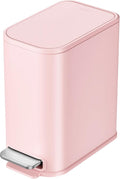Cesun Small Bathroom Trash Can with Lid Soft Close, Step Pedal, 5 Liter / 1.3 Gallon Stainless Steel Garbage Can with Removable Inner Bucket, Waste Basket for Bathroom, Bedroom (Pink)
