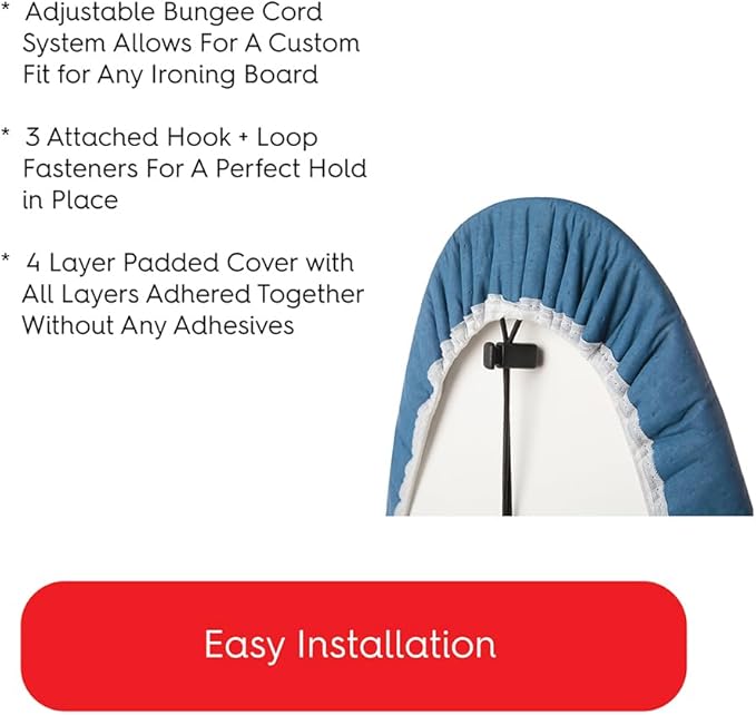 TIVIT Ironing Board Cover 18 x 50, Performance Grade Titanium Coated Pro Grip Pad & Covers - Superior Scorch & Stain Resistance, High Heat Reflection, 3 Padded Layers 3 Fastener Straps - Made In Italy