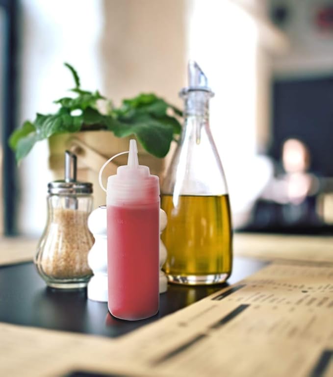 Squeeze Bottles for Sauces 2 Pack, Ketchup Bottle 12 Ounce Plastic Dressing Squirt Bottle with Cap Lids and Funnel, Condiment Bottles for Liquids BBQ Dressing Pancake Art Dispenser