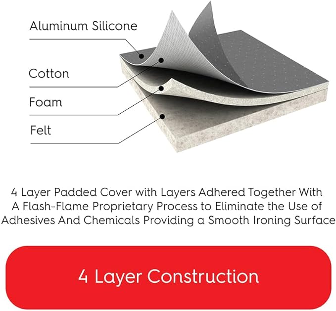 TIVIT Ironing Board Cover 14 x 44, Made in Italy. Pro Grip Pad Covers w/3 Fastener Straps & Pull Bungee Cord - Durable Scorch & Stain Resistant Padded Layers, Heat Reflective AlumiTek PRO Top Coat