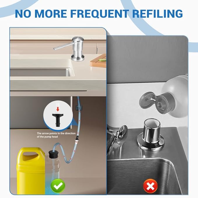Yofidra Soap Dispenser for Kitchen Sink: Built in Sink Soap Dispenser Pump, Brushed Nickel Stainless Steel Sink Soap Dispenser with 47” Tube Kit Fit for Kitchen Bathroom in Counter