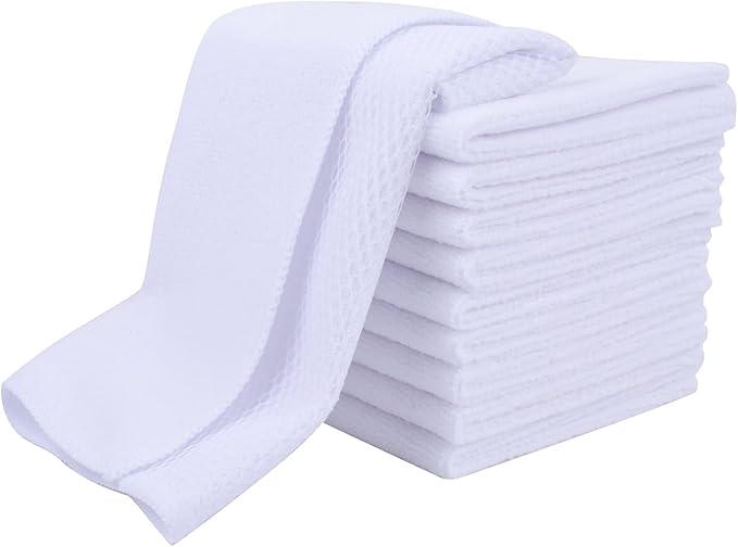SINLAND Wholesale Microfiber Dish Cloth Best Kitchen Cloths Cleaning Cloths with Poly Scour Side 12Inchx12Inch 10 Pack White