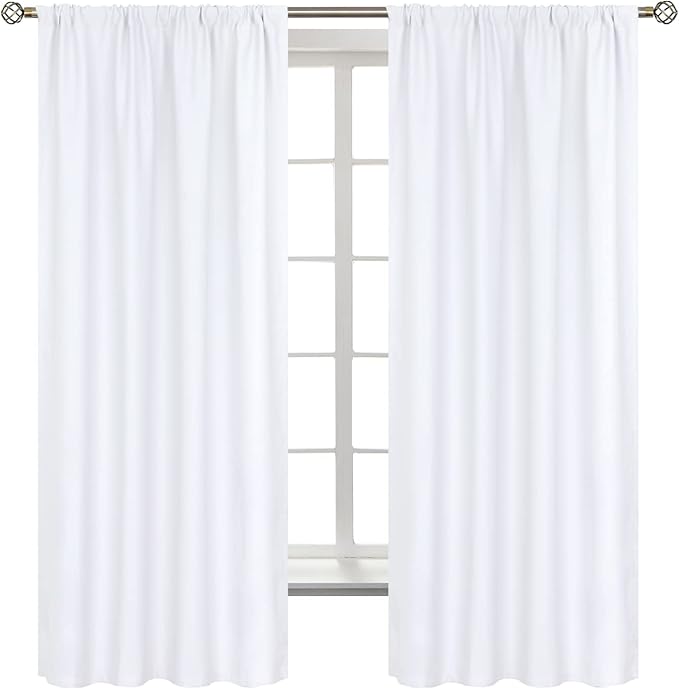 BGment White Curtains 63 Inch Length for Living Room - Rod Pocket Drapes Privacy for Bedroom Dining, 42 x 63 Inch, 2 Panels
