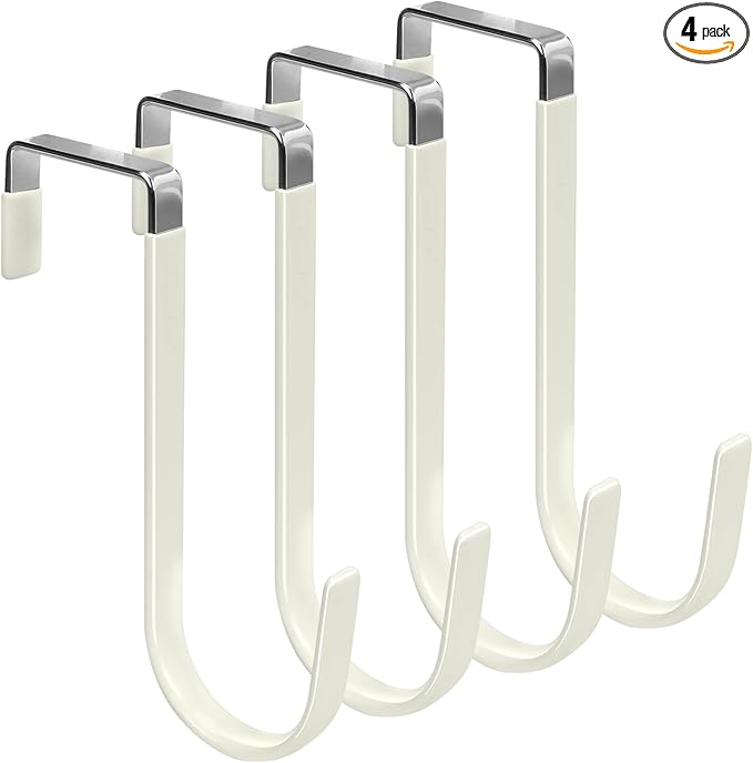 FYY Over The Door Hooks, 4 Pack Door Hangers Hooks with Rubber Prevent Scratches Heavy Duty Organizer Hooks for Living Room, Bathroom, Bedroom, Kitchen Hanging Clothes Towels Hats Coats Bags Beige