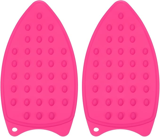 PATIKIL Silicone Iron Rest Pad, 2 Pcs Multipurpose Hot Heat Resistant Iron Rest Plate Protective Pad for Ironing Board Hot Resistant Steamer Steam Compact Mat, Rose Red