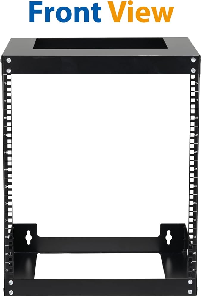 12U Wall Mount Rack Open Frame 19 Inch Server Equipment 2 Post Network Cabinet 18 inches Depth Black by Tedgetal