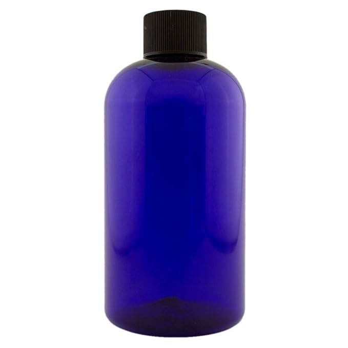 8 fl oz Cobalt Blue Plastic Bottle with Black Cap (24 Pack)