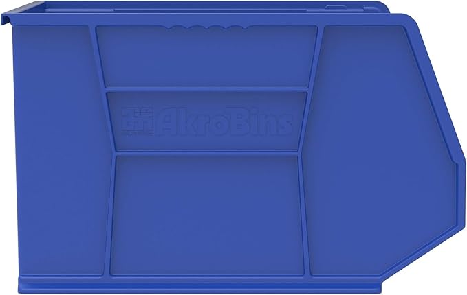 Akro-Mils 30270 AkroBins Plastic Storage Bins, Space-Saving Stackable Bins for Garage, Pantry, Craft Organization, 18" x 16" x 11", Blue, 3-Pack