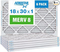 Aerostar 18x30x1 MERV 8 Pleated Air Filter, AC Furnace Air Filter, 6 Pack (Actual Size: 17 1/2" x 29 1/2" x 3/4")