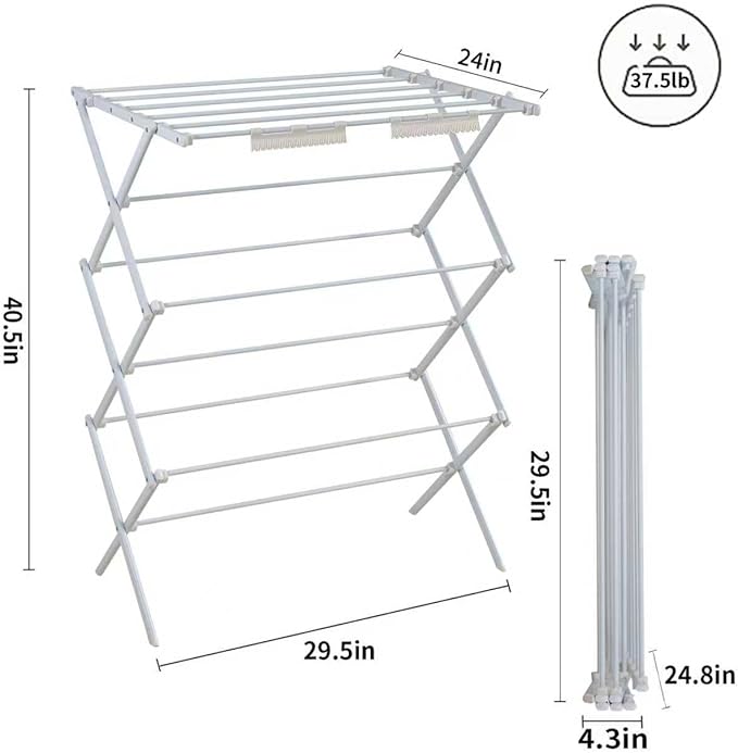 3 Tiers Foldable Clothes Drying Rack, Vertical Laundry Rack Portable and Collapsible for Storage Indoor Outdoor, Pearly White