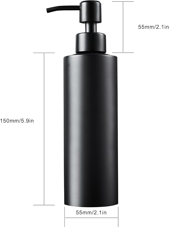 Soap Dispenser, Matte Black with Funnel and Non-Slip Coaster 304 Stainless Steel Metal Pump Hand Sanitizer Bottle for Bathroom, and Kitchen (12oz/350ml)