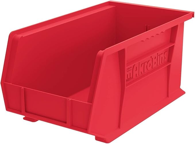 Akro-Mils 30240 AkroBins Plastic Storage Bins, Space-Saving Stackable Bins for Garage, Pantry, Craft Organization, 15-Inch x 8-Inch x 7-Inch, Red, 12-Pack