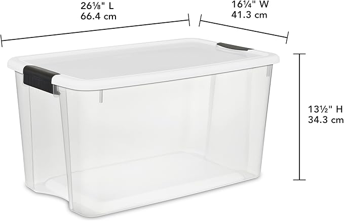 Sterilite 12-Pack Ultra Latching Box, Storage Bins with Lids, Clear Plastic, 70 Quart - Heavy-Duty Organizing Containers for Closet, Bathroom, and Office