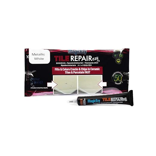 MagicEzy Tile Repairezy (Metallic White) -Fix Chipped Tiles Fast - Thick Ceramic Repair Filler Ideal for Holes, Gouges, Porcelain, Acrylic, Vinyl
