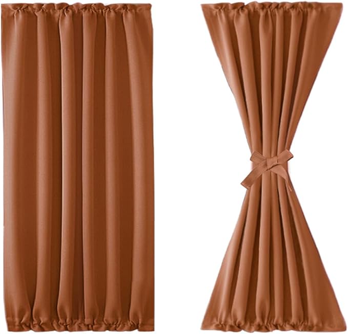 DWCN French Door Curtains – Rod Pocket Thermal Blackout Curtain for Doors with Glass Window, Kitchen and Patio Doors for Privacy, 25 X 40 Inches Long, 1 Curtain Panel with Tieback,Burnt Ochre