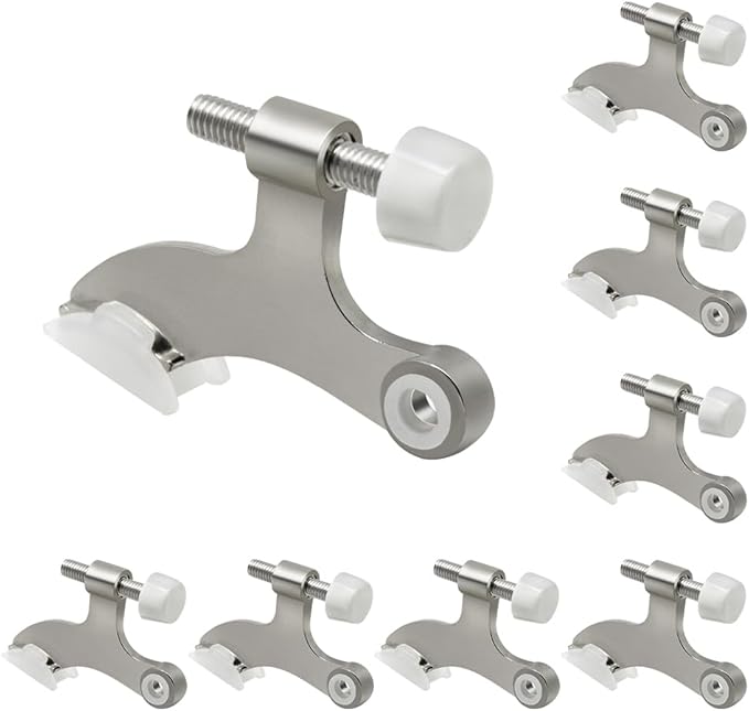 8 Pack Hinge Pin Brushed Nickel Door Stopper, Adjustable Heavy Duty Hinge Pin Door Stop with Rubber Bumper Tips