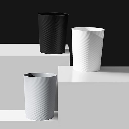 UUJOLY Plastic Small Trash Can Wastebasket, Garbage Container Basket for Bathrooms, Laundry Room, Kitchens, Offices, Kids Rooms, Dorms, 1.8 Gallon, Grey, 3 Pack
