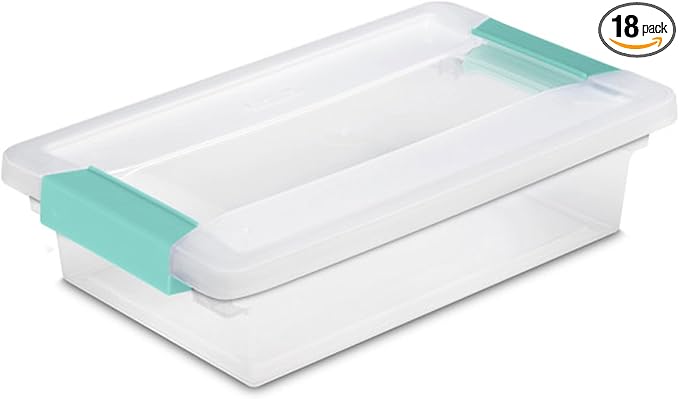 Sterilite 18-Pack Clip Box, Stackable Clear Plastic Bins with Latching Lids, Small - Writing, Arts or Crafts Supplies Storage Containers for Home, Office, Classroom and Workshop Organization