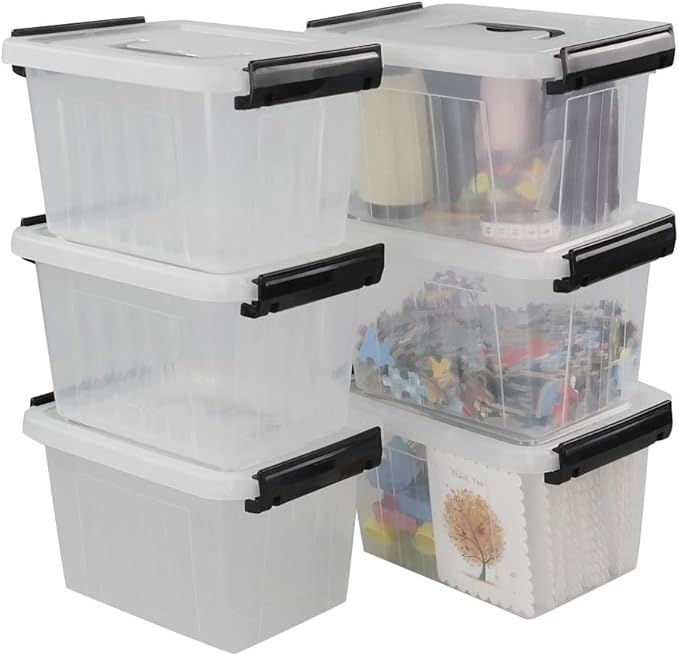 Small Plastic Storage Box, 6-Pack 3 Liter Storage Bins with Lid