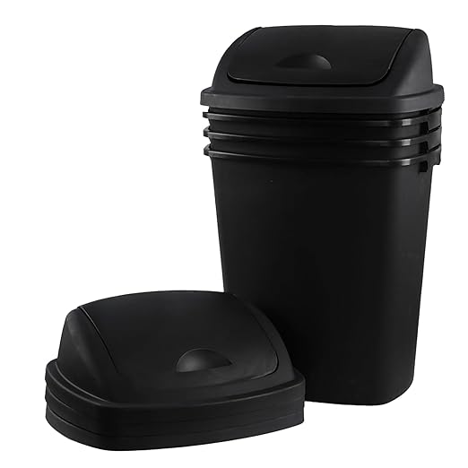 18 Gallon 4-Pack Large Garbage Can with Swing Lid, Commercial Plastic Swing Top Trash Bins, Black