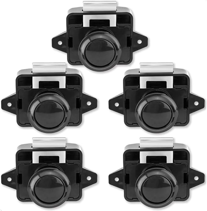 Encell Set of 5 Push Button Latch Cupboard for RV Camper Motor Home Caravan Black