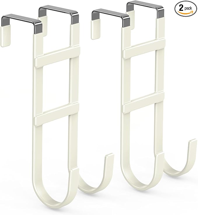 FYY Over The Door Hooks - 2 Pack Heavy Duty Dual-Hook Organizer Hanger with Non-Slip Rubber for Towels, Clothes, Hats & Bags Use in Bathroom, Bedroom, Kitchen - Fits Interior Doors Up to 1.6" Beige