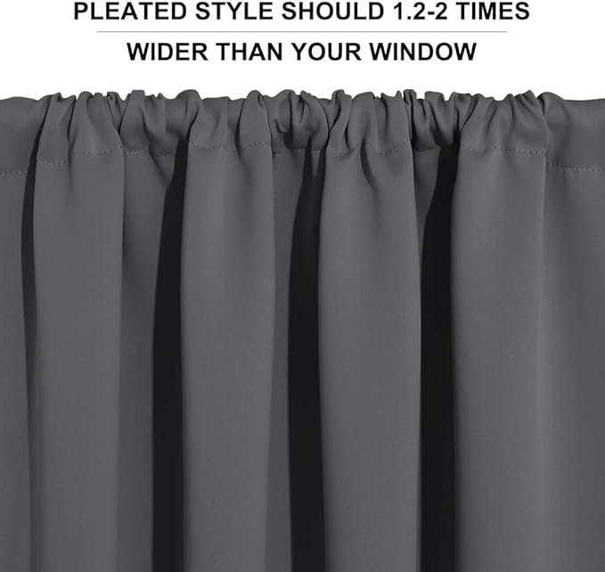 RYB HOME Blackout Curtains for Bedroom, Small Window Valances Tiers Curtain Set Light Block Privacy Drapes for Kitchen Kids Nursery Bathroom, W 52 x L 36 per Panel, Grey, 1 Pair