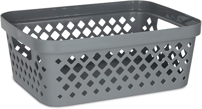 Glad Plastic Storage Basket Set, Value Pack of 6 | Open Storage Bins for Shelves, Bathroom, Pantry, Closet | Nesting Organizer Boxes with Handles, 2 Gallon, Grey