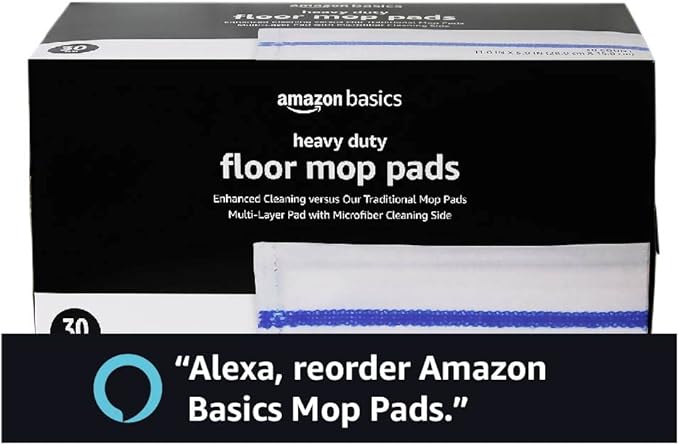 Amazon Basics Heavy Duty Floor Mopping Pads with Microfiber, Fits Swiffer WetJet Mopping Systems, 30 Count (Pack of 1)
