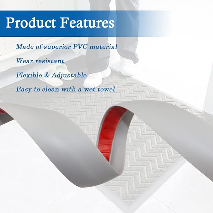 Floor Transition Strip Self Adhesive Carpet & Flooring Transitions Edging Trim Strip PVC Threshold Transitions Suitable for Threshold Height Less Than 5mm (3.3Ft, Gray)
