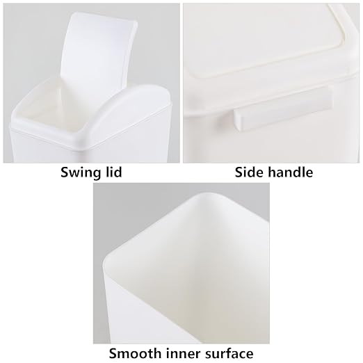 4.5 Gallon Plastic Swing Top Garbage Can, Swing Lid Trash Bins, White, 3-Pack