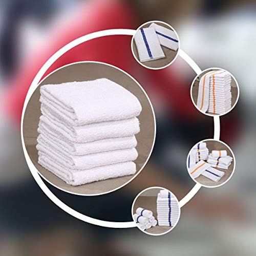 GOLD TEXTILES 120 PC New Cotton Blend White Restaurant Bar Mops Kitchen Towels 28oz (10 Dozen) (120, Blue Stripe)