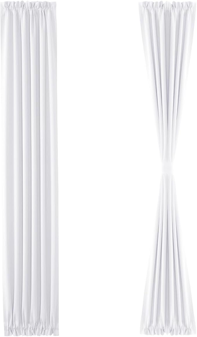 DWCN French Door Curtains – Rod Pocket Thermal Curtain for Window/Patio Doors/Doorways/Classroom/Kitchen for Privacy, 12W by 72L Inches, 1 Panel with Tieback, Pure White