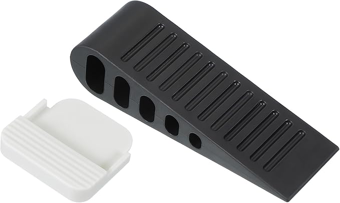 PATIKIL Rubber Door Stoppers for Bottom of Door, Door Wedge Stopper with Holder Sturdy Stackable Doorstop Wall Protector for Home Office Floor Concrete Tile, Black