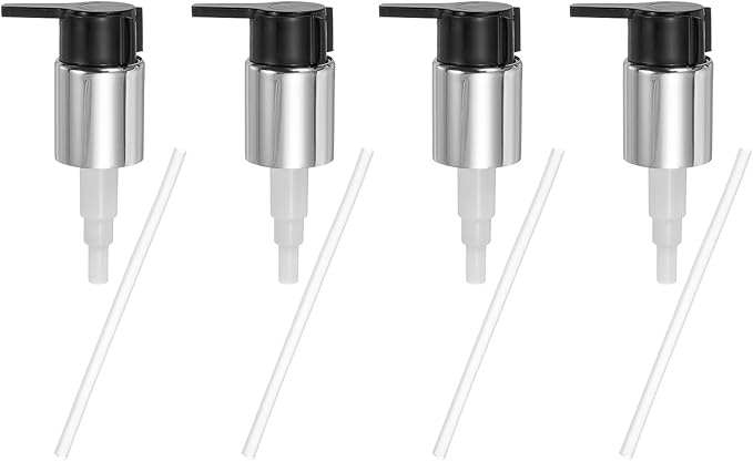 uxcell 4 Pcs Soap Dispenser Pump Heads, Hand Soap Dispensers Top Pumps Replacement Clip-on Pumphead for Standard 24/410 Neck Size Bathroom Lotion Shampoo Bottle, Silver Black
